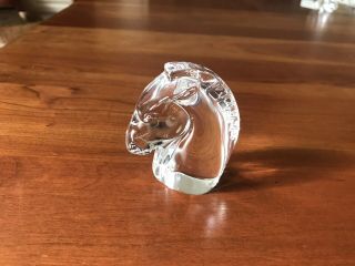 Signed Steuben Crystal Glass Horse Head Hand Cooler Paperweight.  Sidney Waugh 2