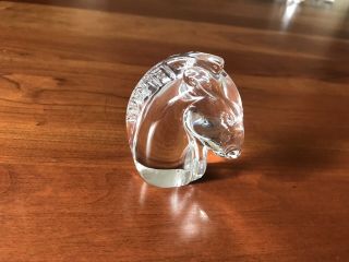Signed Steuben Crystal Glass Horse Head Hand Cooler Paperweight.  Sidney Waugh 3