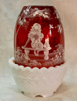 Fenton,  Fairy Light,  Mary Gregory,  Cranberry Glass,  Limited Edition,  Hand Decora