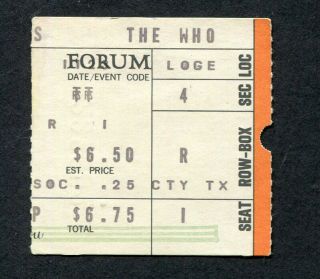 1973 The Who Lynyrd Skynyrd Concert Ticket Stub Forum Los Angeles Quadrophenia