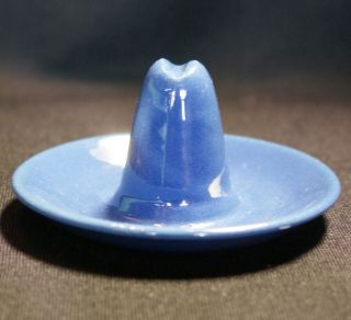 Vintage Bauer Pottery Los Angeles Blue Sombrero Cowboy Hat Ashtray 2
