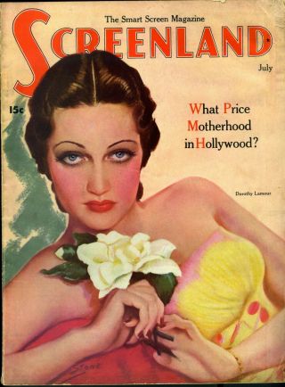 Screenland • July 1938 • Dorothy Lamour • Cover By Marland Stone