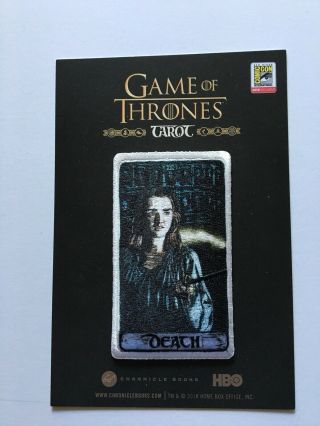 Sdcc 2018 Hbo Game Of Thrones Arya Stark Death Tarot Patch Maisie Williams