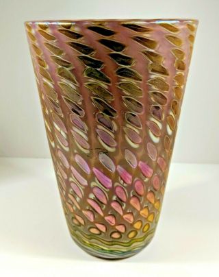 Steven V Correia 1980 Art Glass Vase Iridescent Pink Height 7 1/2 In