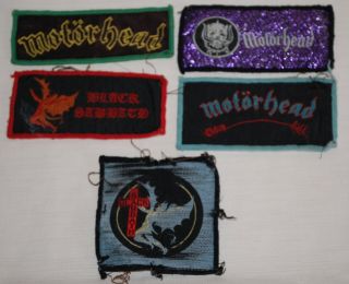 Five Old Vintage Cloth Bikers Badges Motor Head & Black Sabbath