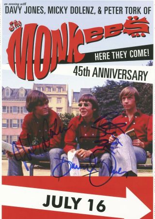 The Monkees autographed gig poster Davy Jones,  Micky Dolenz,  Peter Tork 2