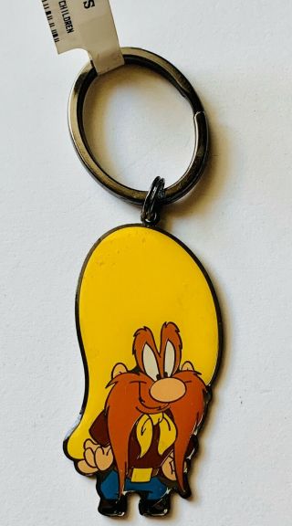 Vtg Yosemite Sam Warner Bros Logo Enamel Keychain Keyring Looney Tunes