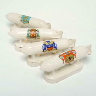 Group Of Four (4) Arcadian China Ww1 Crested Zeppelin Figurines