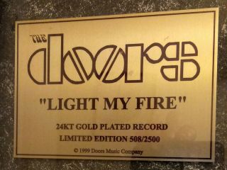 THE DOORS JIM MORRISON 1967 LIGHT MY FIRE GOLD RECORD AWARD NUMBERED LIMITED ED. 2