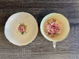 Paragon Double Warrant Tea Cup and Saucer Set Floating Cabbage Rose,  Handpainted 5