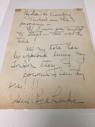 Hand Written Letter Signed By American Film Actress Jessie Royce Landis.  Rare