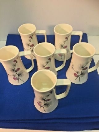 6 Ultra Rare Vintage Canonsburg Pottery Wild Clover Skyline Steins Or Latte Cups
