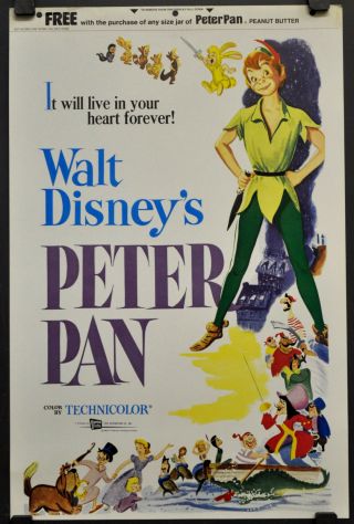 Peter Pan R - 1976 Orig 14x21 Movie Poster Tie - In Bobby Driscoll Kathryn Beaumont