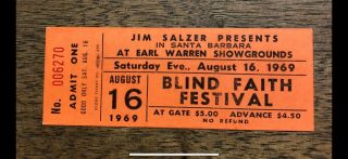 Blind Faith Festival Full Ticket,  8/16/1969.  Clapton Woodstock