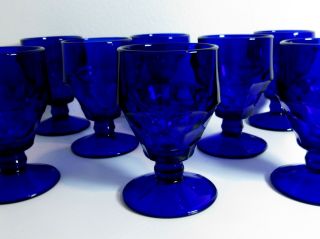 8 Vintage Viking Glass Cobalt Blue Georgian Tumblers Low Water Goblets 5 1/4 "