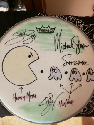 Steel Panther Signed Drum Head Pac Man Heavy Metal Rules Satchel Starr Lexi