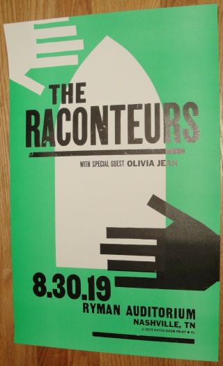 30 - Aug - 19 Raconteurs / Hatch Show Print / Poster 13¾” X 21½” – Ryman - Nashville