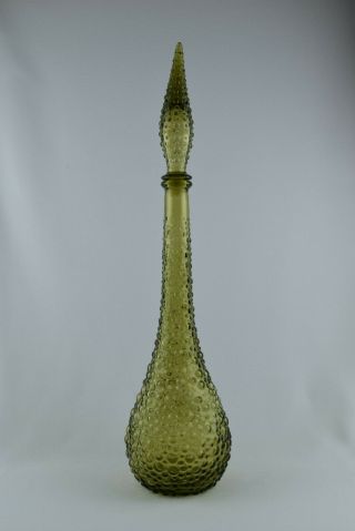 Vintage Italian Art Glass Green 22 " Bubble Glass Genie Bottle Decanter (a)