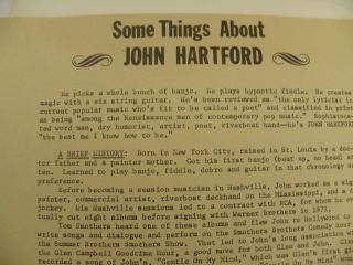 John Hartford 1973 AUTOGRAPHED Photo,  Press Release,  Ticket Stub GSEMH 7