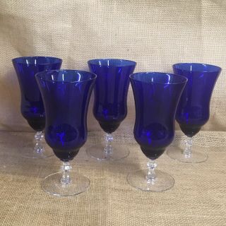 Louie Glass Cobalt And Clear Ice Tea Glasses,  Set Of Five