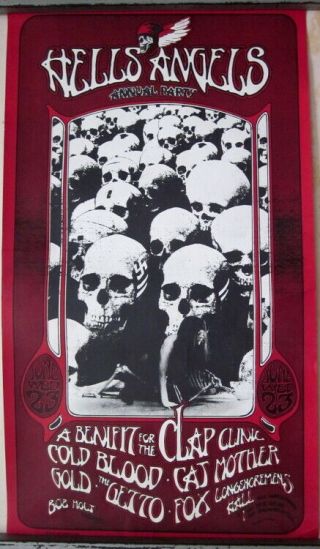 1971 Hell Angels Poster A Benefit For The Clap Clinic Longshoremen 