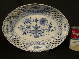 Antique Meissen 11 " Oval Reticulated Serving Bowl - Blue Onion Pattern