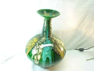 Huge Vintage Italian Art Pottery Lava Drip Glaze Blue & Green Vase 13 " Italy