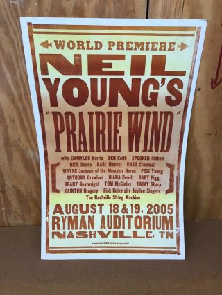 Neil Young Prairie Wind World Premiere Poster Ryman Auditorium Nashville Tn