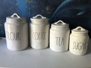 Rae Dunn Coffee,  Flour,  Sugar & Tea Canister Set Of 4 Ll Htf Rare By Magenta