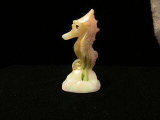 Fenton Glass Hand Painted White Opal Sea Horse Signed