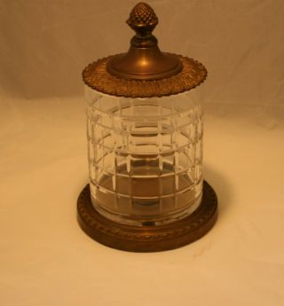 Vintage Cut Crystal Canister With Brass Lid And Base By Decorative Craft Inc.