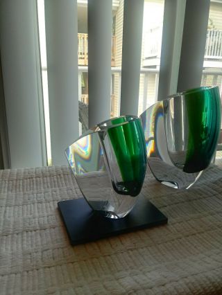 Kosta Boda Mirage 6 - 1/8 " Vase Goran Warff Scandanavian Art Glass Blue Green