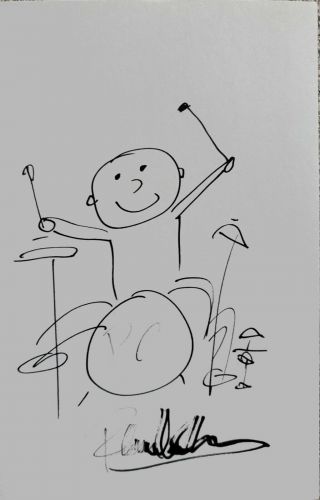 Phil Collins Signed Index Card With Sketch