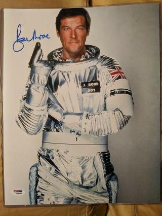2015 Leaf Pop Century Roger Moore James Bond 11x14 Photograph Autograph Psa Dna
