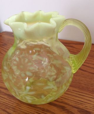 Vintage Fenton Art Glass Yellow Topaz Opalescent Daisy & Fern Milk Pitcher