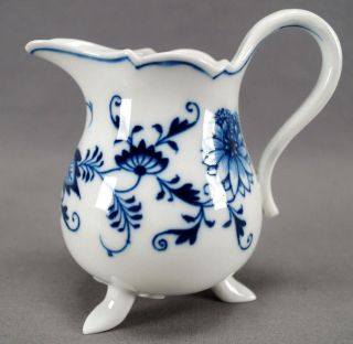 Meissen Hand Painted Blue Onion Footed 4 3/4 Inch Tall Creamer Circa 1860 - 1924