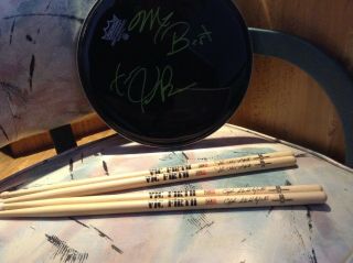 James Brown Signed 10 " Drum Head/ 2 Pair Tour Drum Sticks