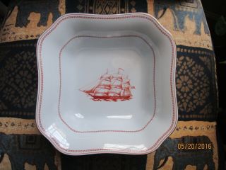 Spode Trade Winds Red Large 9 " Square Serving Bowl Ship Sailing Fine China