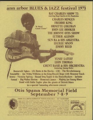 Ann Arbor Blues & Jazz Festival 1973 Concert Handbill - Ray Charles & Many More
