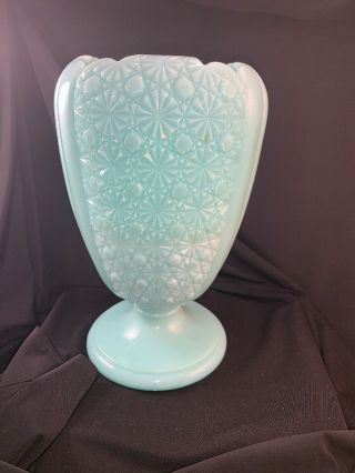 Vintage Fenton Daisy & Button Pattern Pastel Baby Blue Milk Glass 9 " T Vase