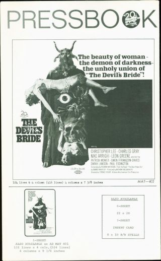 The Devil Rides Out (1968) Christopher Lee Charles Gray Hammer Horror Pressbook