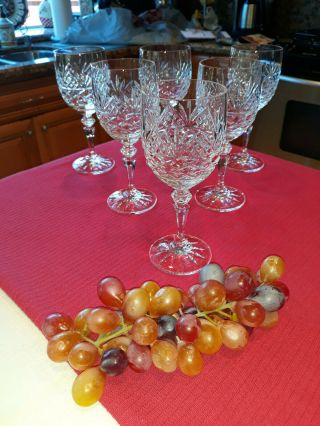 Vintage Set Of (6) Galway Cut Crystal Red Wine Irish Glasses " Signed  Wow "