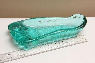 Vtg.  Mid Century Modern Blenko Cast Glass Big Foot Ashtray Blue Green Turquoise