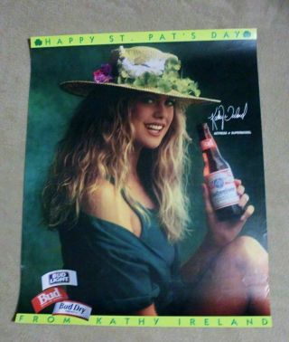 Kathy Ireland 1991 Supermodel St Patrick Budweiser Beer Rare Promo Poster Vf