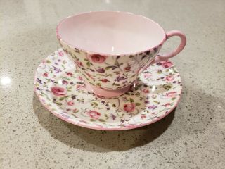 Shelley Briar Rose Chintz Pink Teacup And Saucer