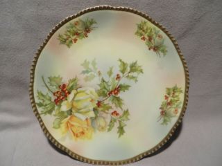 Royal Rudolstadt 8 1/2 " Christmas Holly With Yellow & White Tea Roses Plate