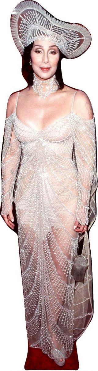 Cher - White Beaded Gown W Headdress - Life Size Cardboard Cutout Standee 69 " Tall
