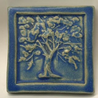 PEWABIC Pottery Vintage 1992 Tree of Life Arts & Crafts Style Tile 5 - 3/4 2