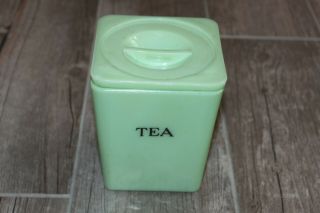 Vintage Jeanette Tea Container Jadeite Vaseline Glass