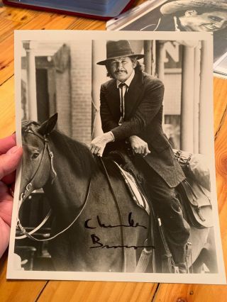 Charles Bronson Autograph Signed Movie 8 X 10 Photo Autograph On Horse Moustache